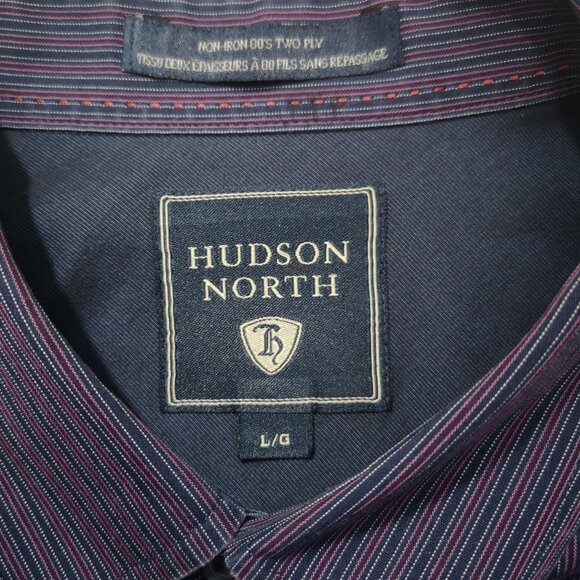 Hudson North Men's Size Large Non Iron Navy & Maroon Striped Dress Shirt - Picture 3 of 11